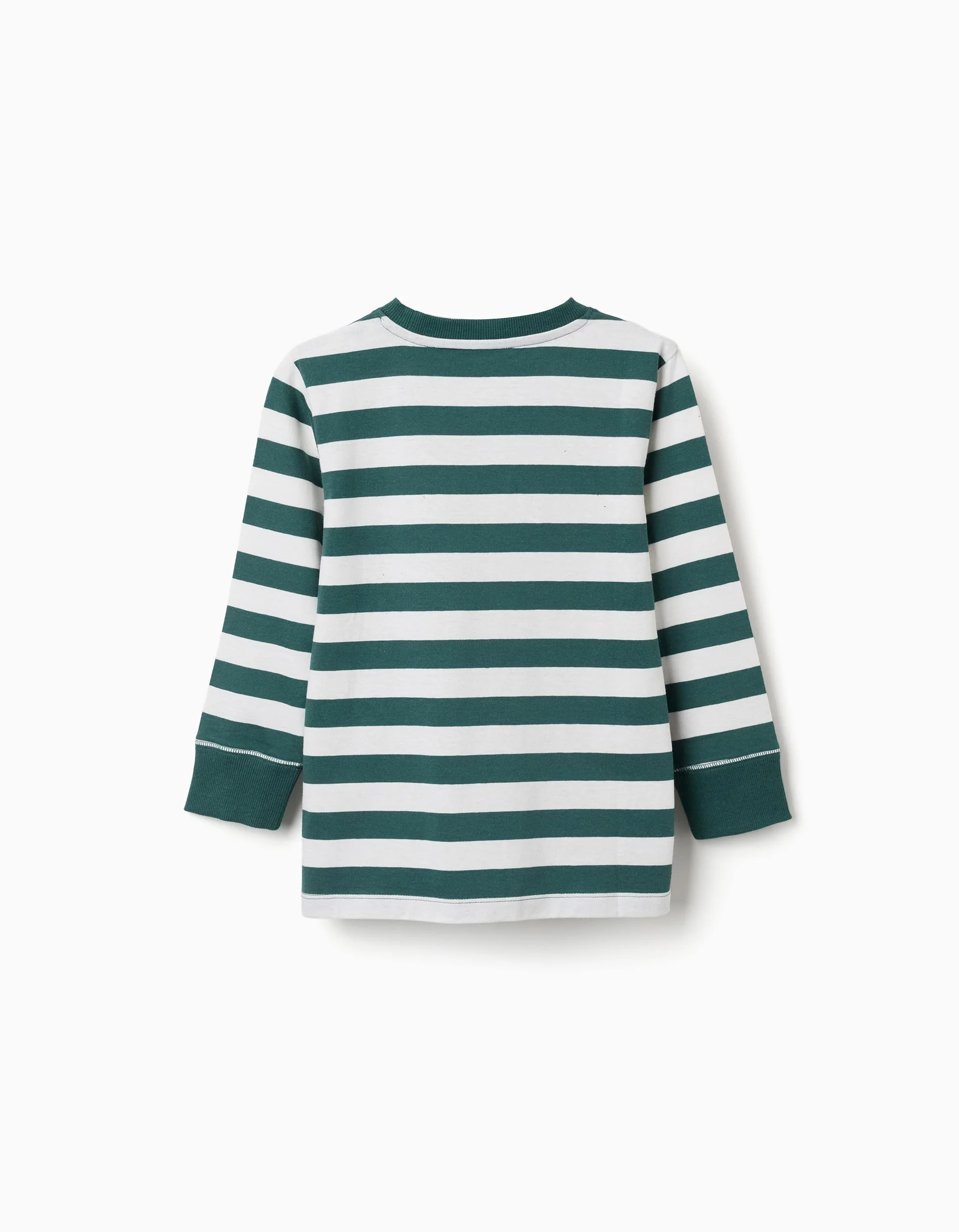 Long sleeve cotton T-shirt with stripes for boys, white/green