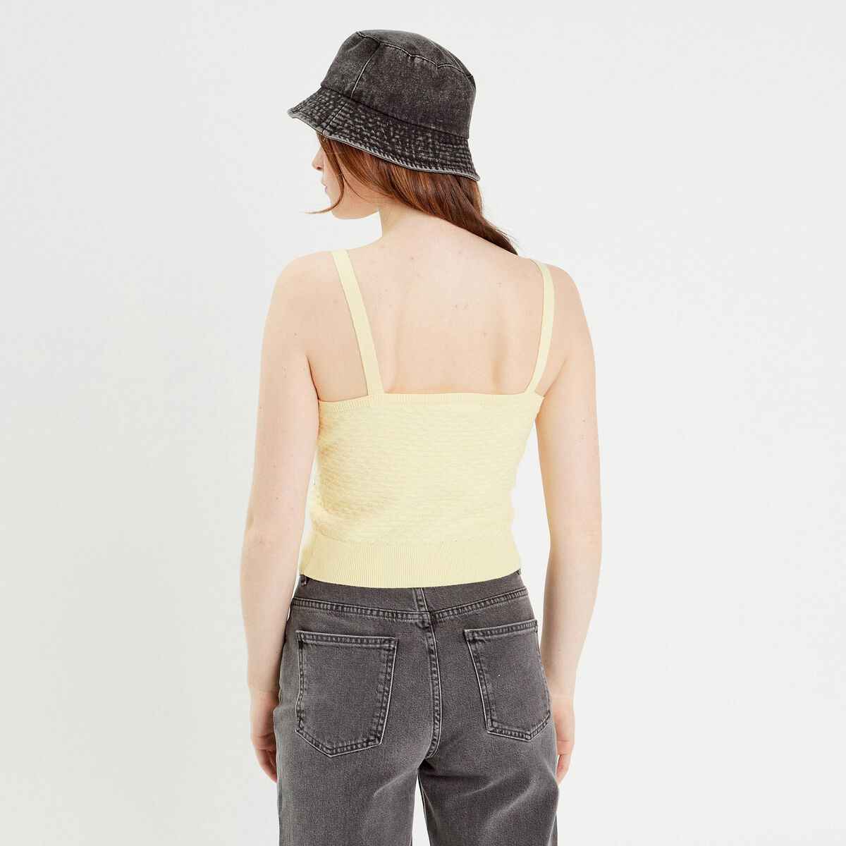 Débardeur tricot cropped jaune clair femme