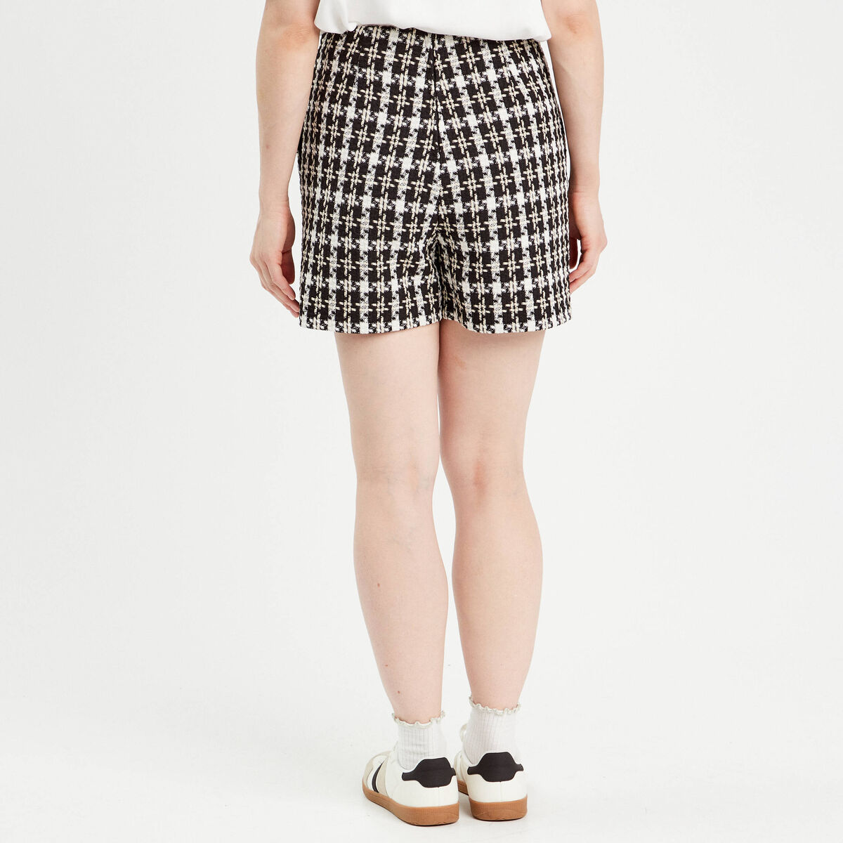 Jupe-short trapèze tweed noir femme