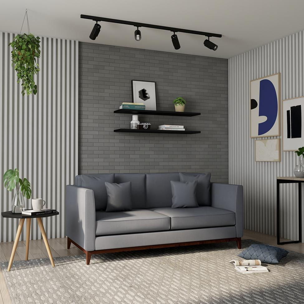 Sofá 3 Lugares Brendo Base de Madeira Linho Cotton Cinza. em Promoção | Ofertas na Americanas
