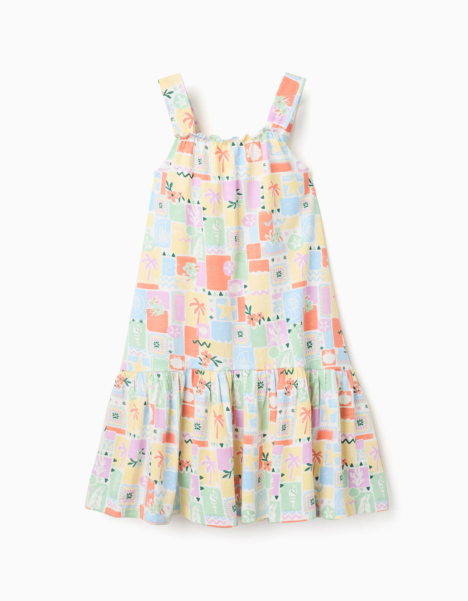 Sleeveless cotton dress with colourful print for girls, multicolour