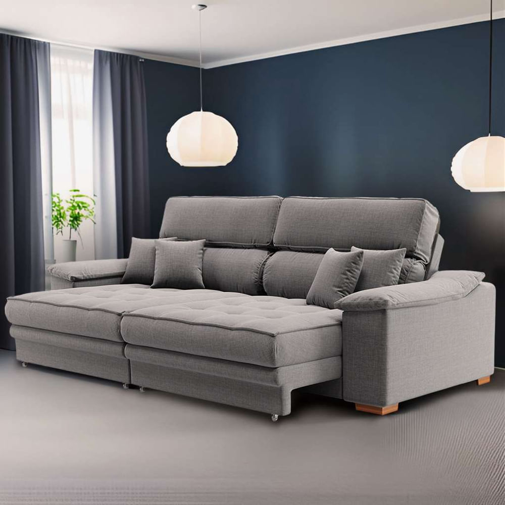 Sofá 3 Lugares Retrátil e Reclinável Pascal Linho Cinza em Promoção | Ofertas na Americanas
