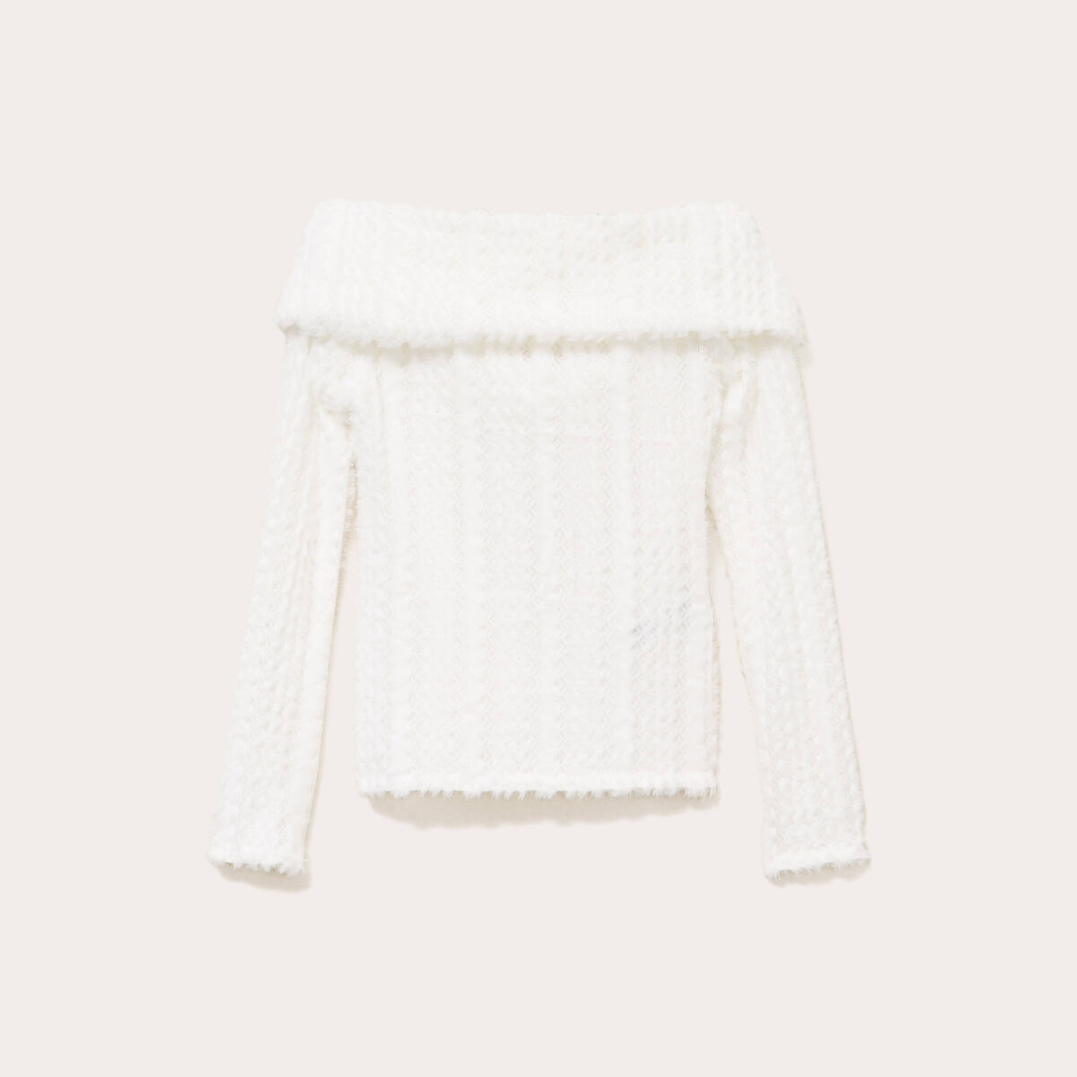 Pull cintré court col bardot ecru femme