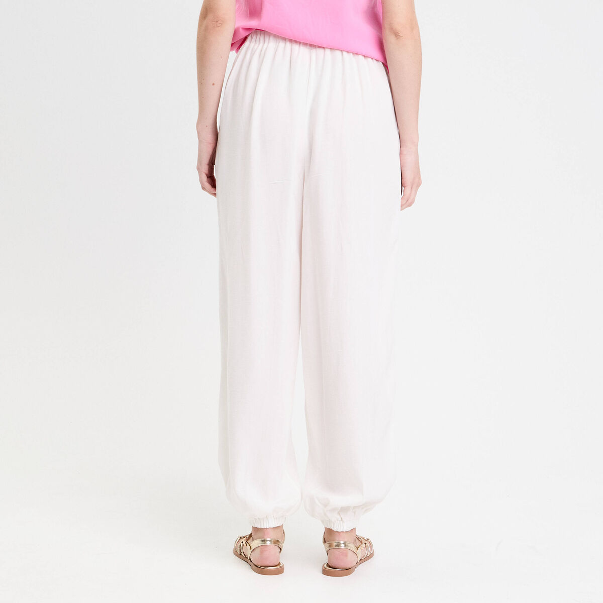 Pantalon large taille standard ecru femme