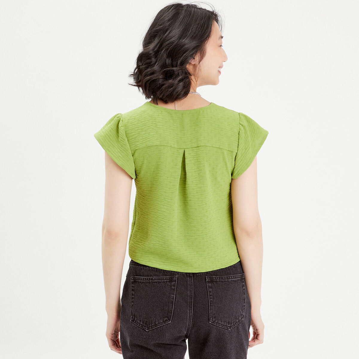 Blouse manches courtes vert anis femme