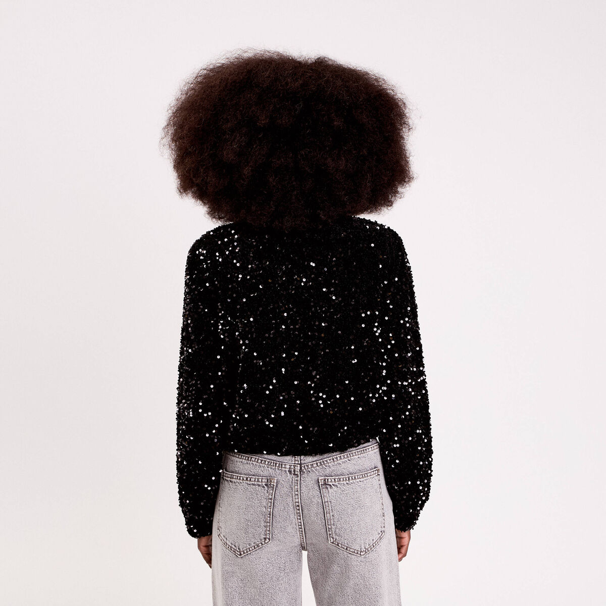 Bomber à sequins bas resserré noir femme