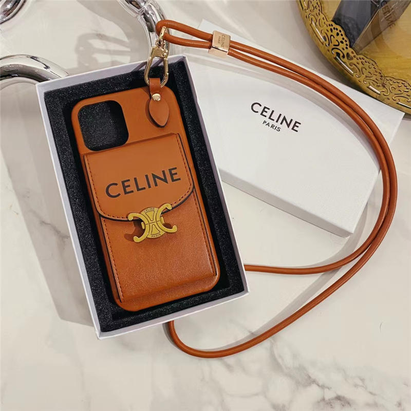 celine スマホケース 首 から 下げる かわいい セリーヌ風 iphone16/16pro ケース カード収納 おしゃれ iphone15pro max/14/13pro カバー 大人 高級 アイフォンx/xs max レザーケース 韓国