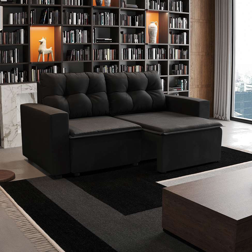 Sofá 3 Lugares Retrátil Amsterdã I Suede Preto 180 cm em Promoção | Ofertas na Americanas