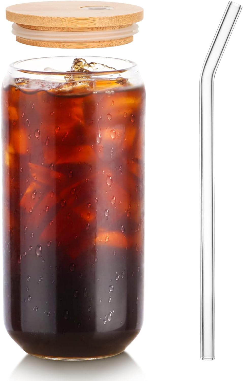 1 Pack Glass Cup  16oz Drinking Glass with Bamboo Lid and Straw  Beer Tumbler for Mojito Soda Smoothies Whiskey Iced Coffee Cocktail Tea Juice