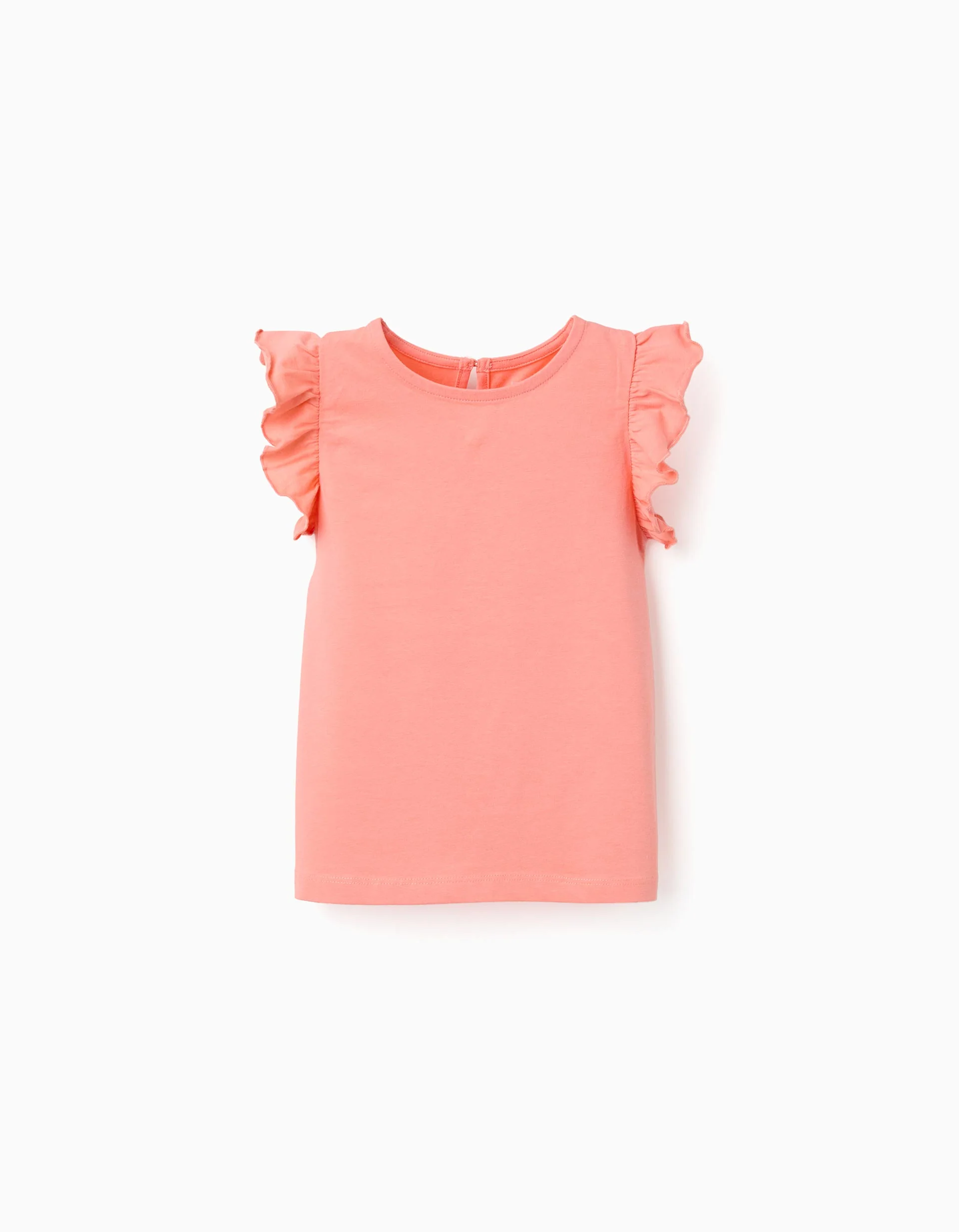 T-shirt with ruffled sleeves and round collar for girls, light coral