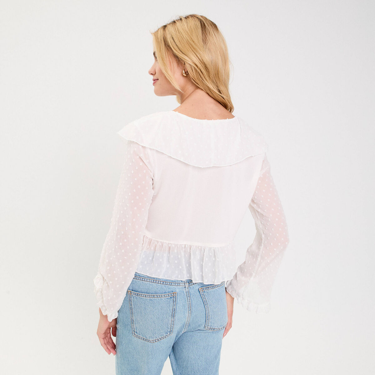 Blouse bi-matière oversize col v ecru femme