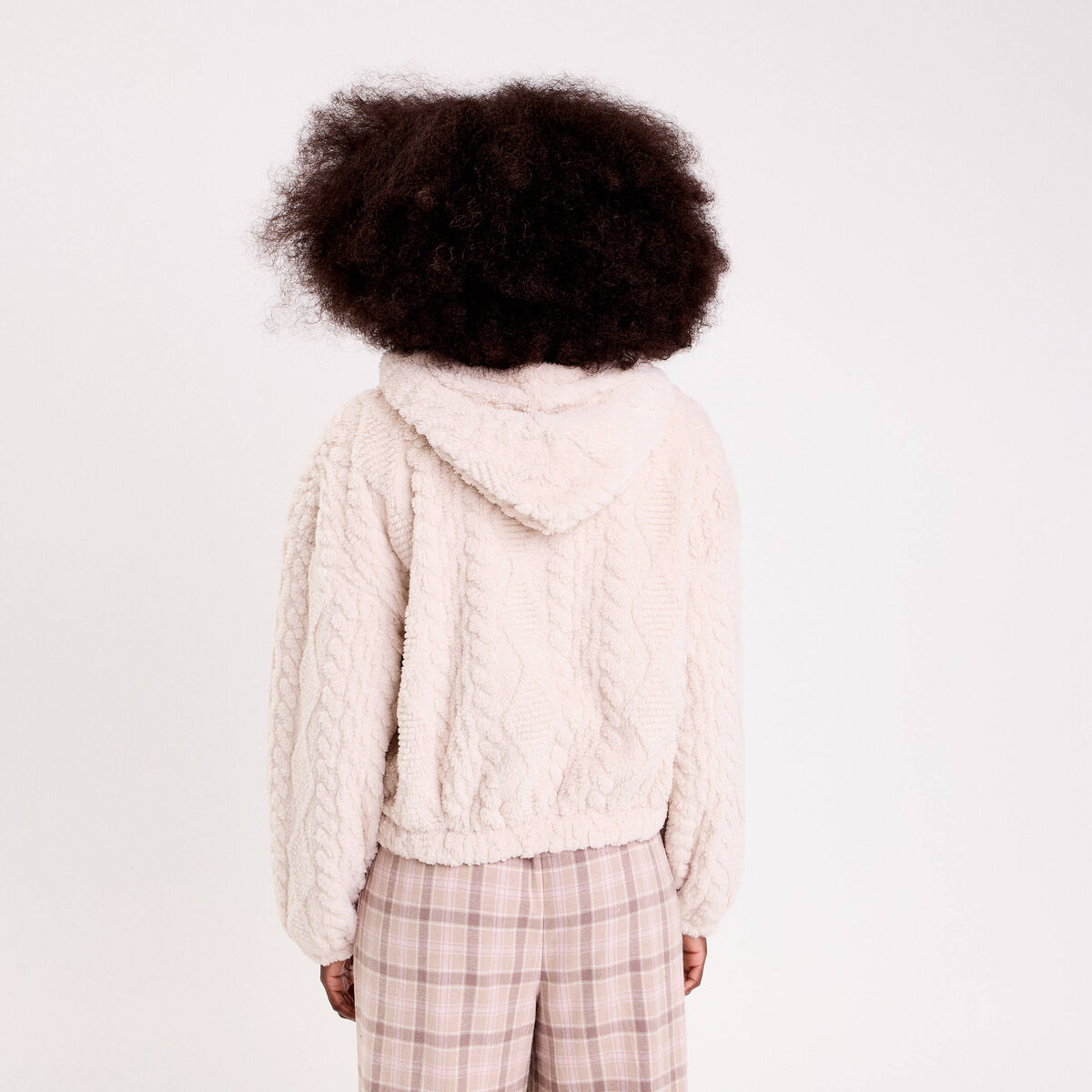 Sweat zippé à capuche effet polaire sable femme