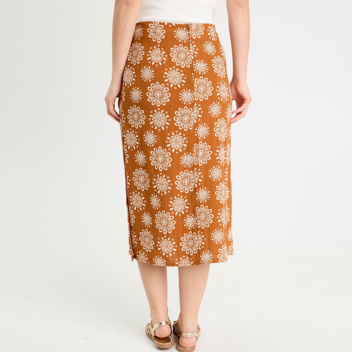 Jupe midi évasée camel femme