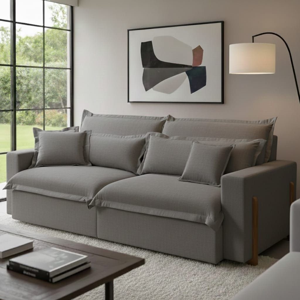 Sofá Retrátil e Reclinável Dubai, Tecido Linho, Molas Ensacadas, 2,10m.