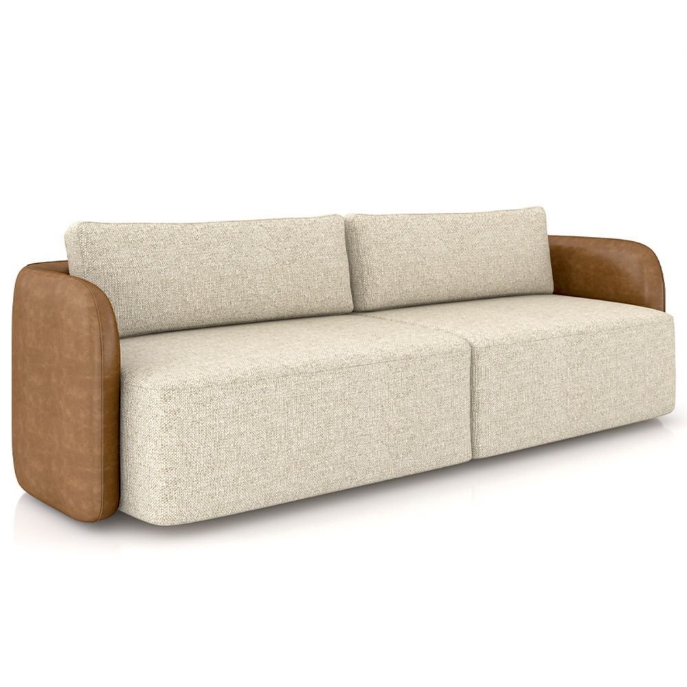 Sofá 3 Lugares Sala Living Orgânico 220cm Oregon K01 Couríssimo Whisky Linho Champanhe - Lyam Decor