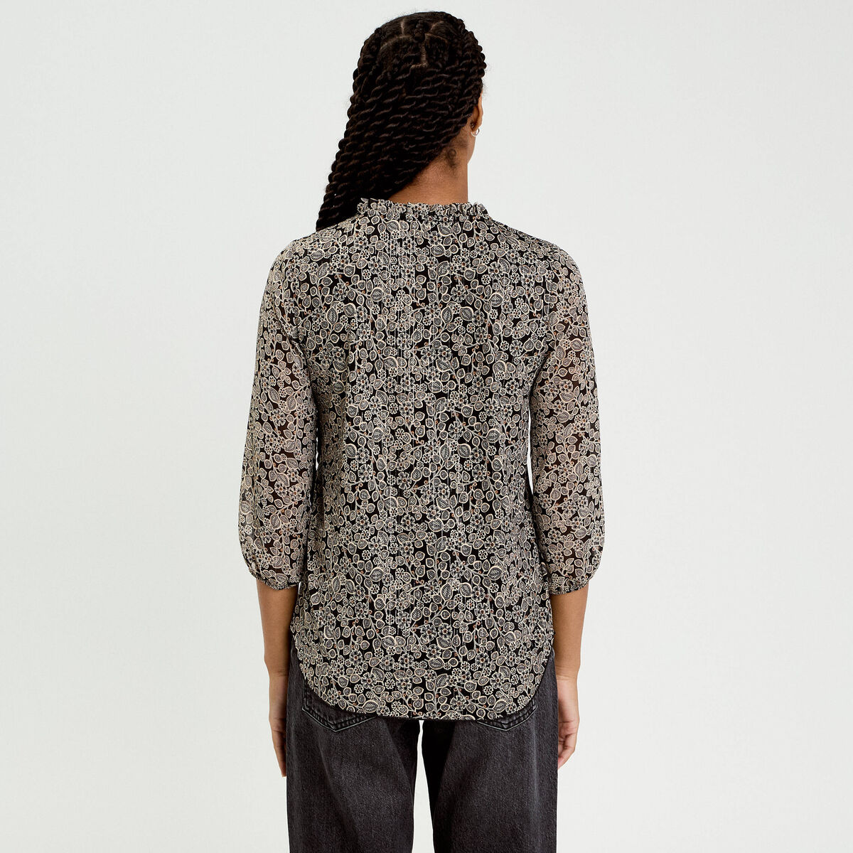 Blouse col v manches 3/4 noir femme