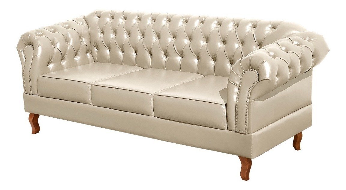 Sofá Chesterfield Dom Pedro Duque 3 Lugares - Couríssimo Bege