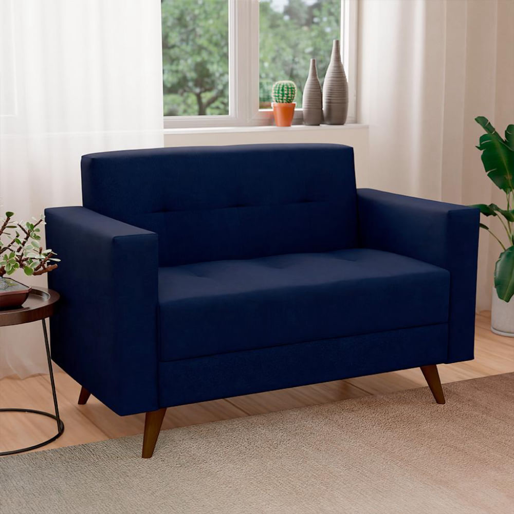 Sofá 2 Lugares Vitrola Suede Azul 123 cm