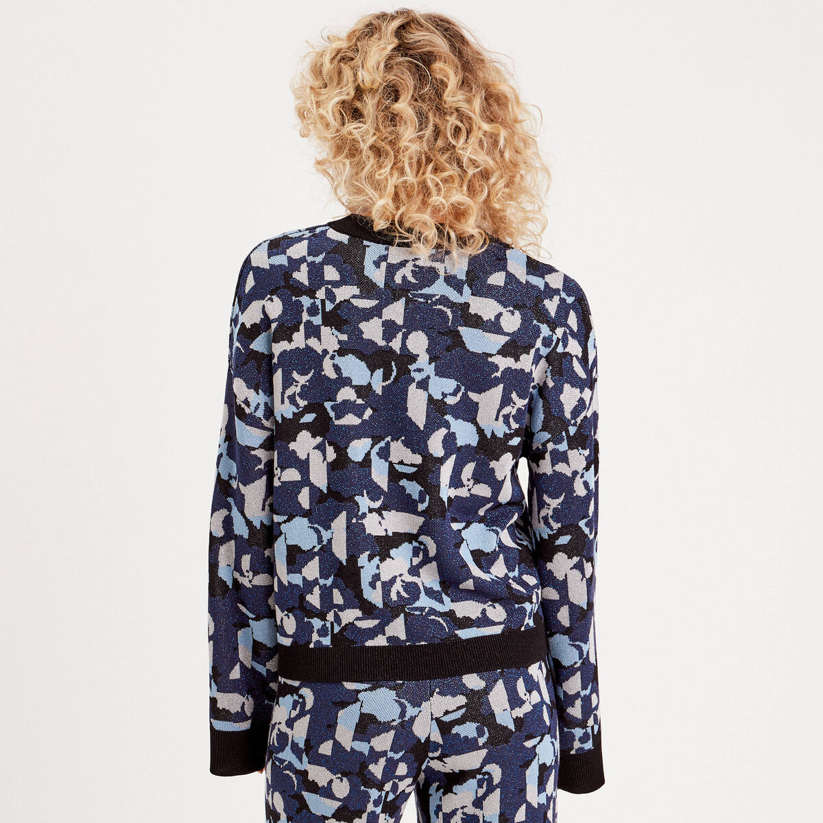 Pull manches longues col rond bleu marine femme