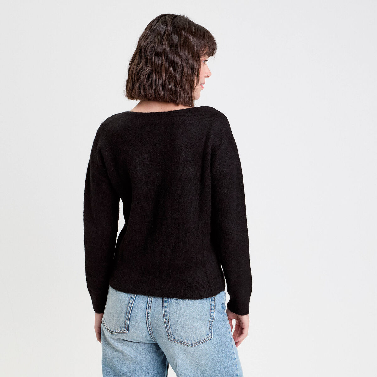 Pull avec col en V noir femme