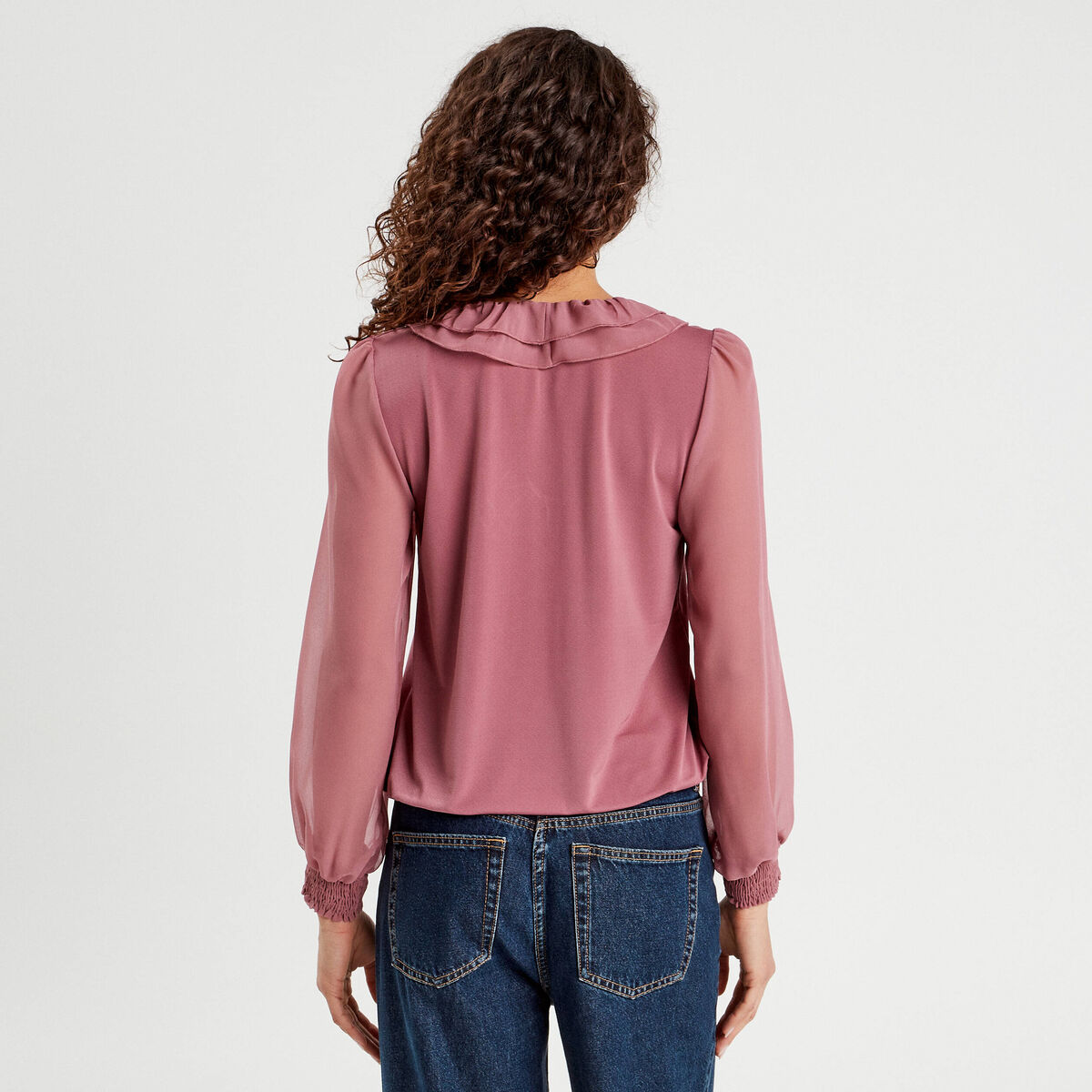 Blouse volants vieux rose femme
