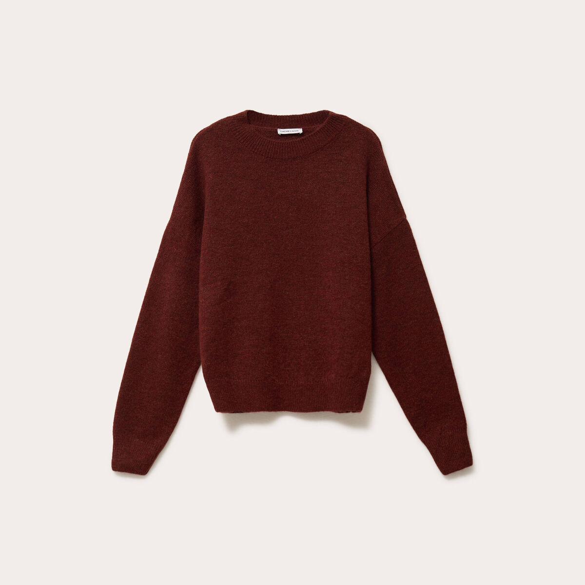 Pull col rond manches longues marron cognac femme