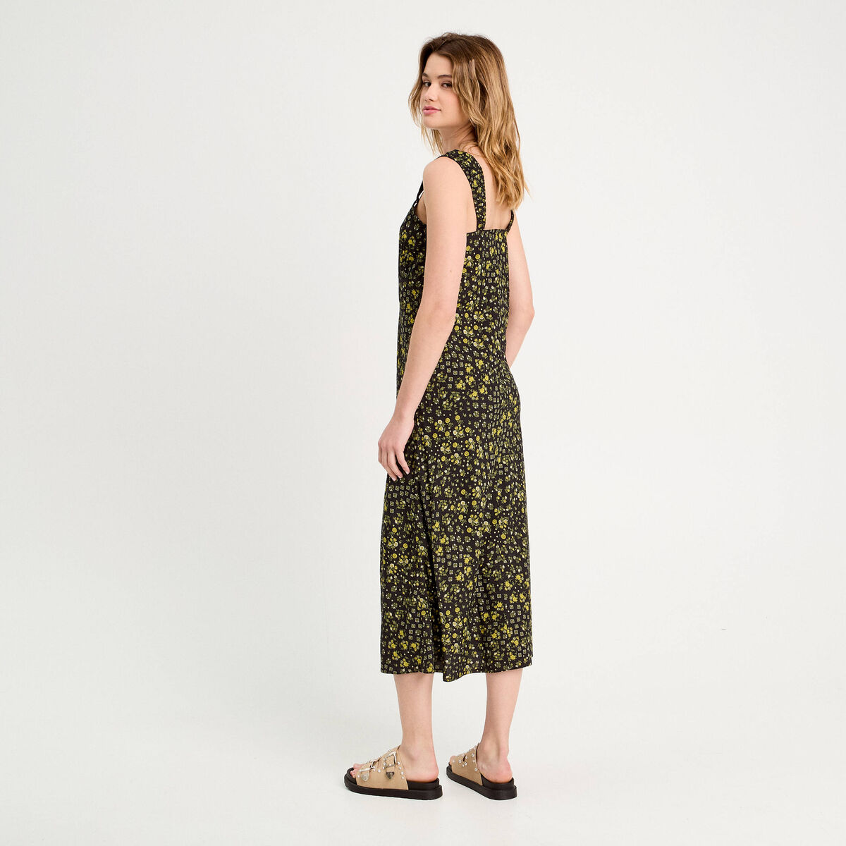 Robe longue évasée jaune clair femme