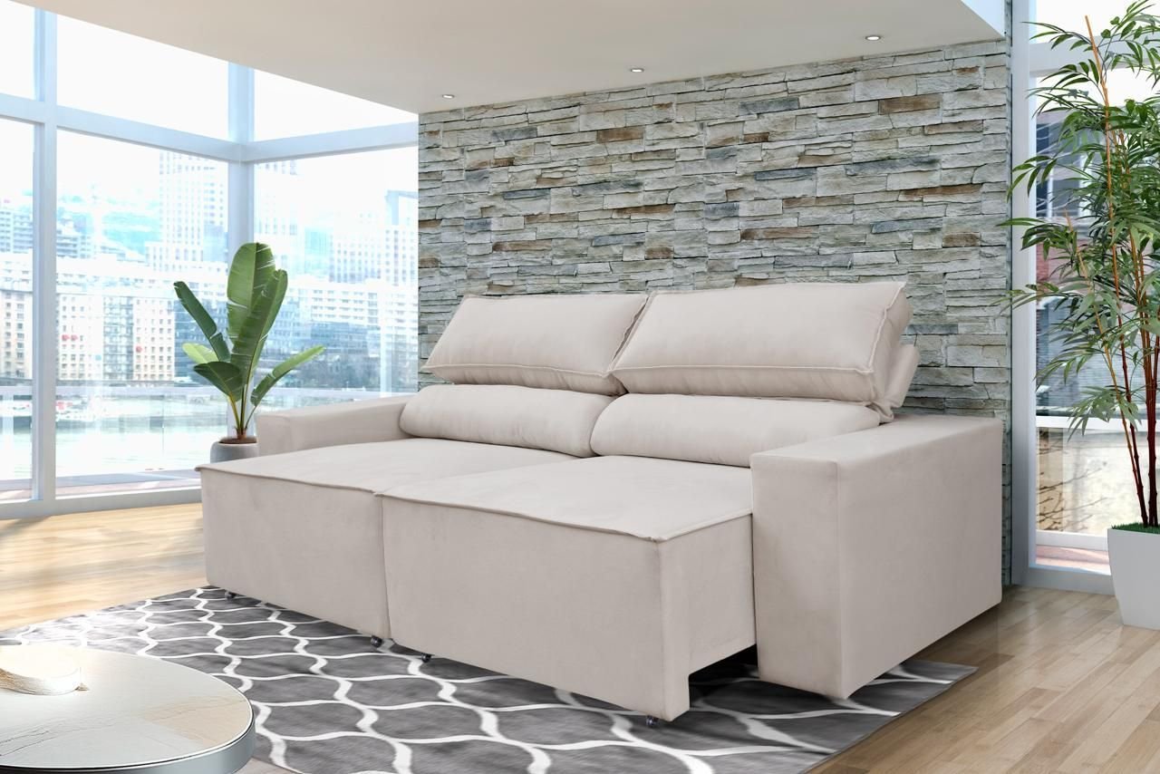 Sofá Reclinável Retrátil Clean 1,80m:bege