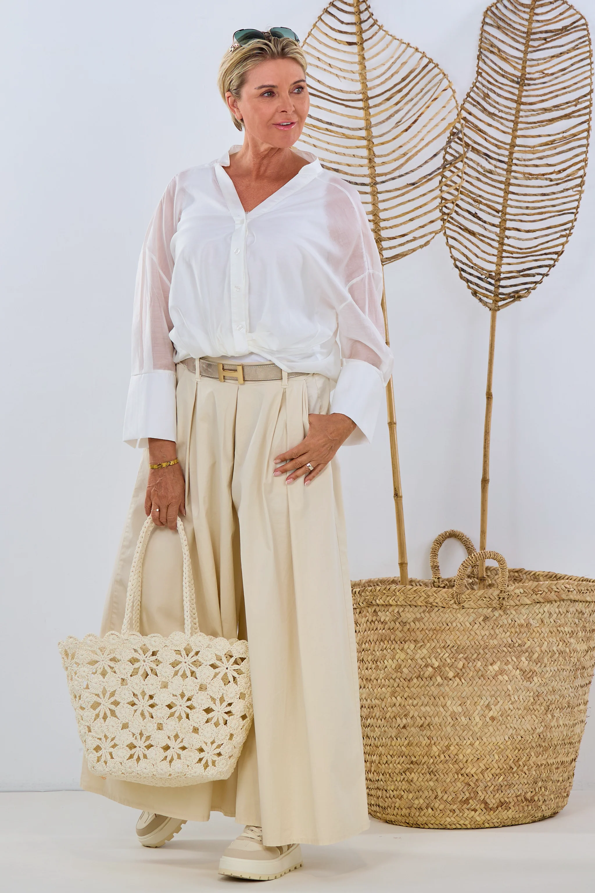 transparente Bluse mit weitem Ausschnitt, weiß/ecru