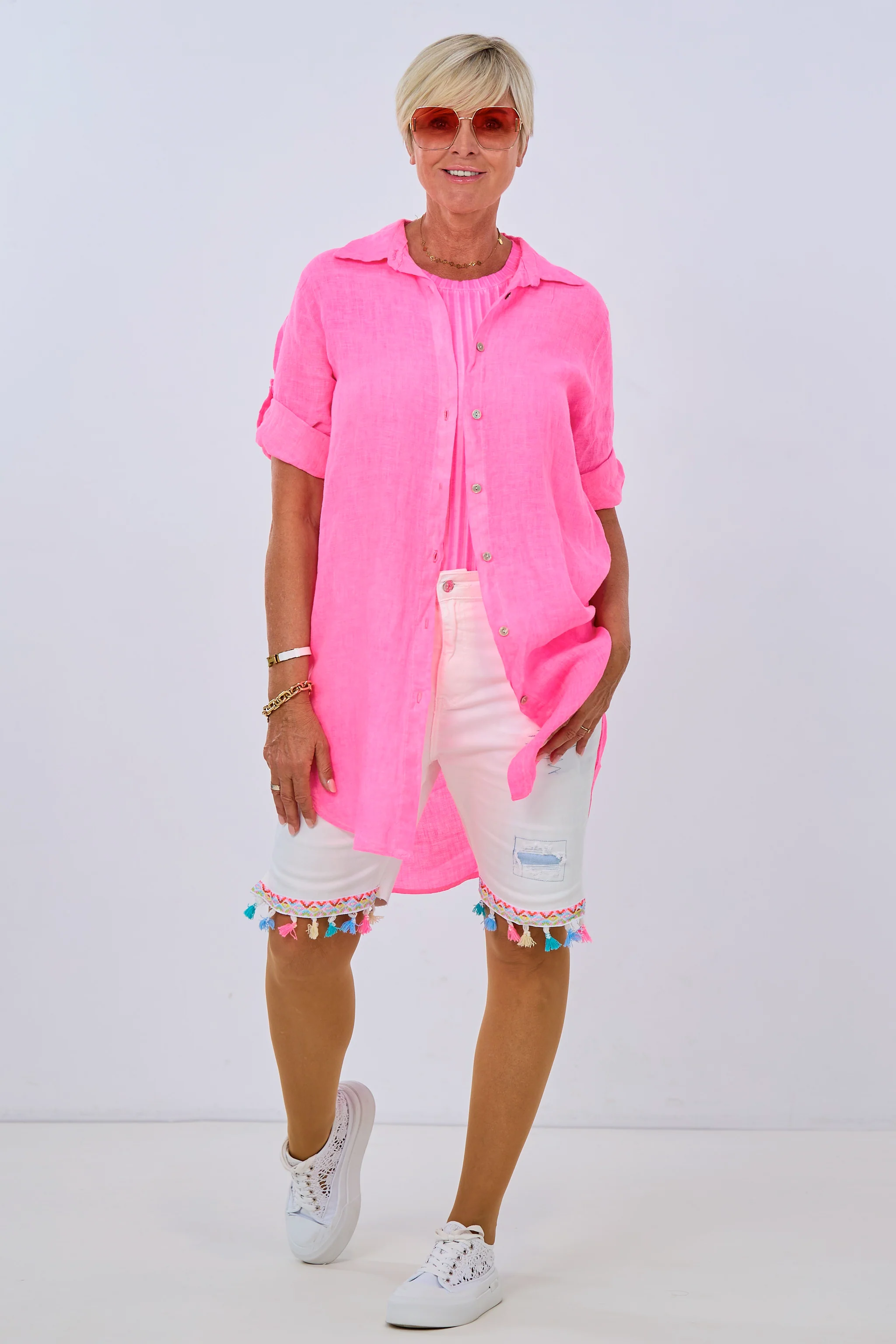 Langes Leinen Hemd, neon pink