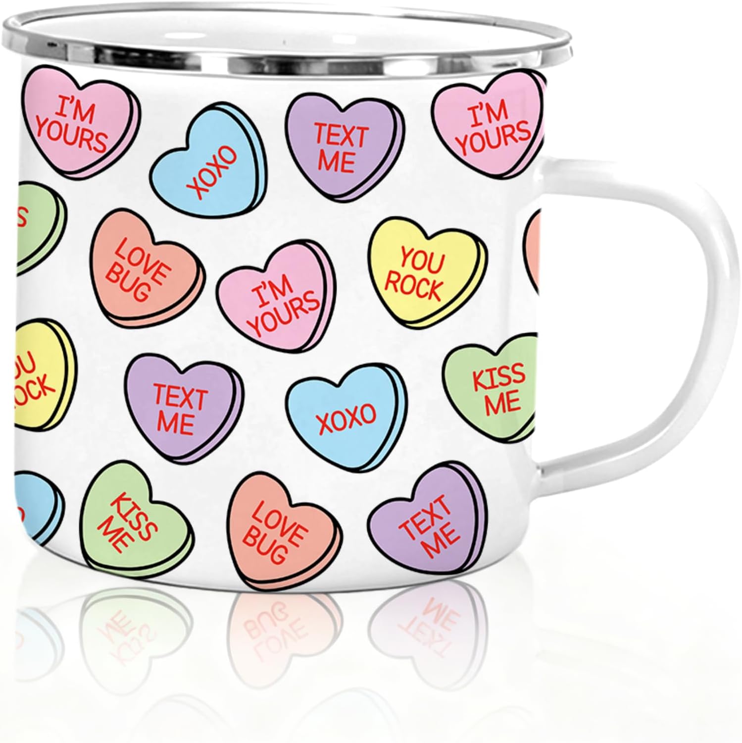 Valentine's Day Enamel Mug Set Coffee Mug Colorful Conversation Heart Drinking Cup for Wedding Birthday Valentine's Day Supplies Table Centerpieces  12oz