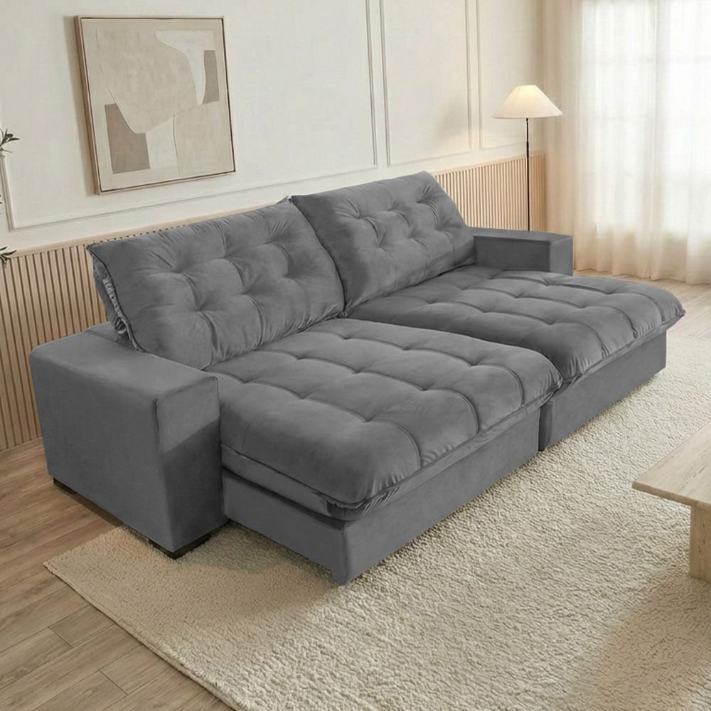 Sofá Retrátil e Reclinável 2,30m 4 Lugares Molas Ensacadas Pillow Top Califórnia