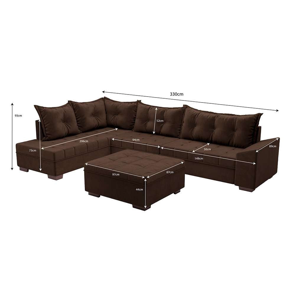 Sofá de Canto Itapema Veludo Café em Promoção | Ofertas na Americanas