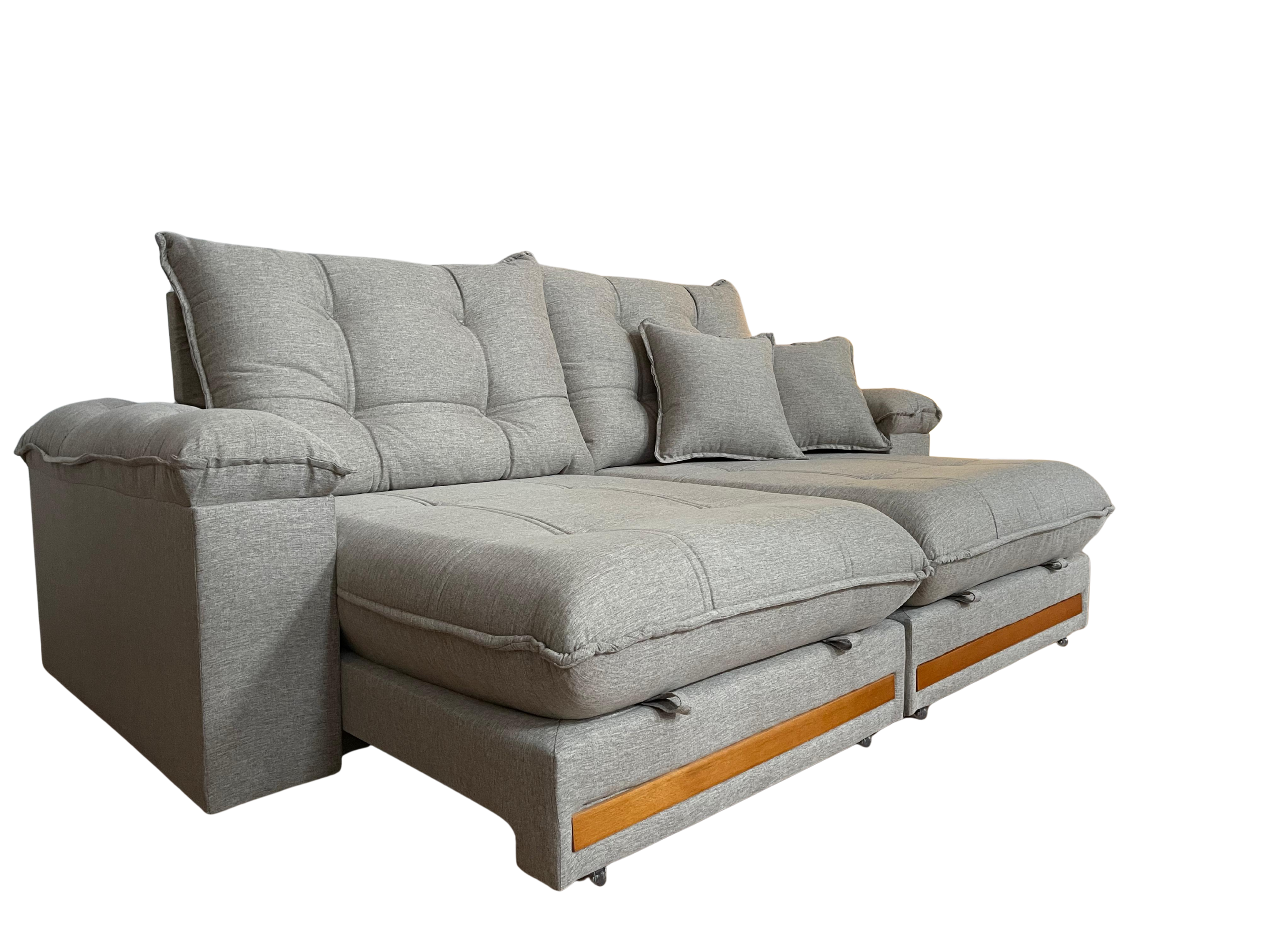 Sofá Retrátil Reclinável 2,10 M Linho Bege A226 Gael