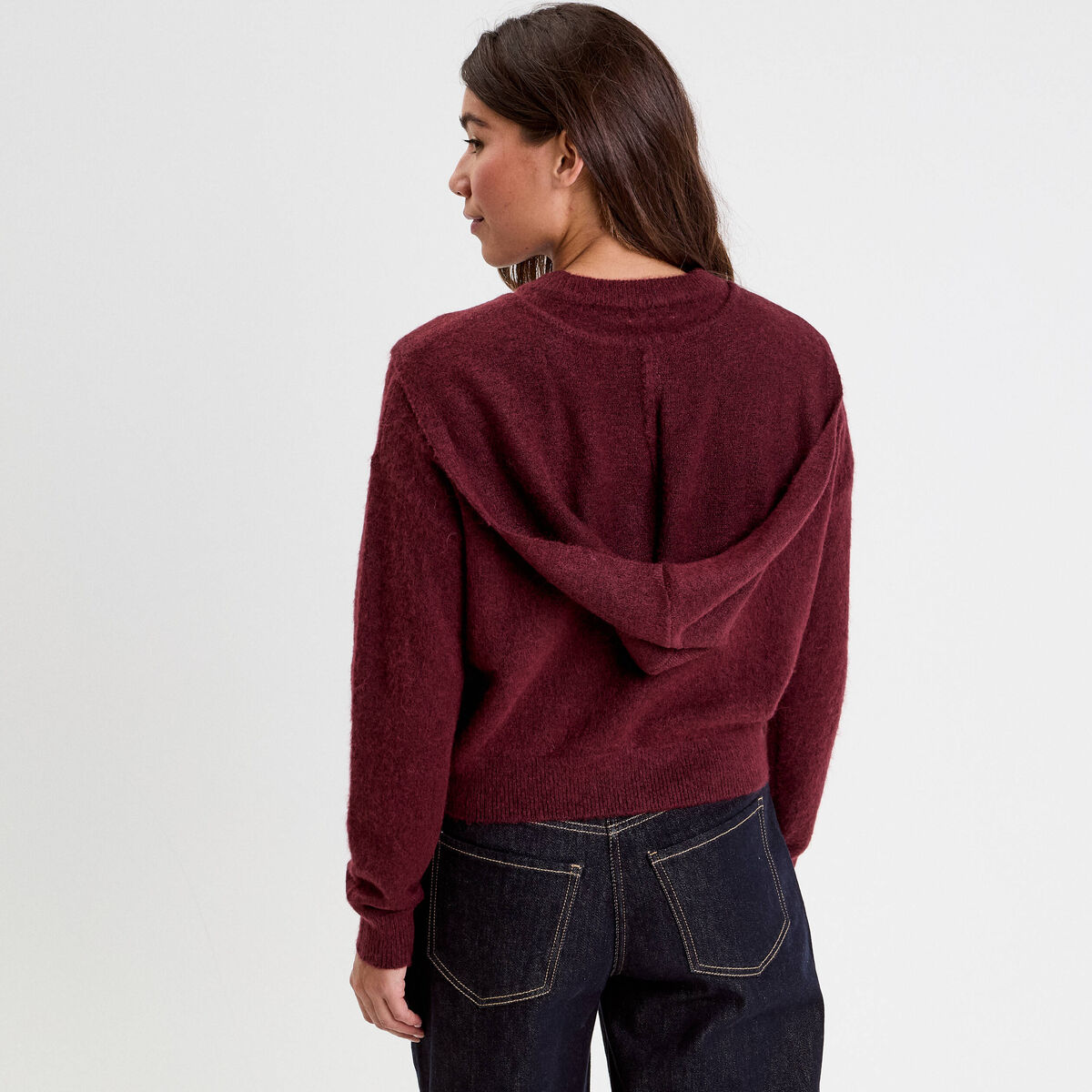 Pull à capuche manches longues violet foncé femme