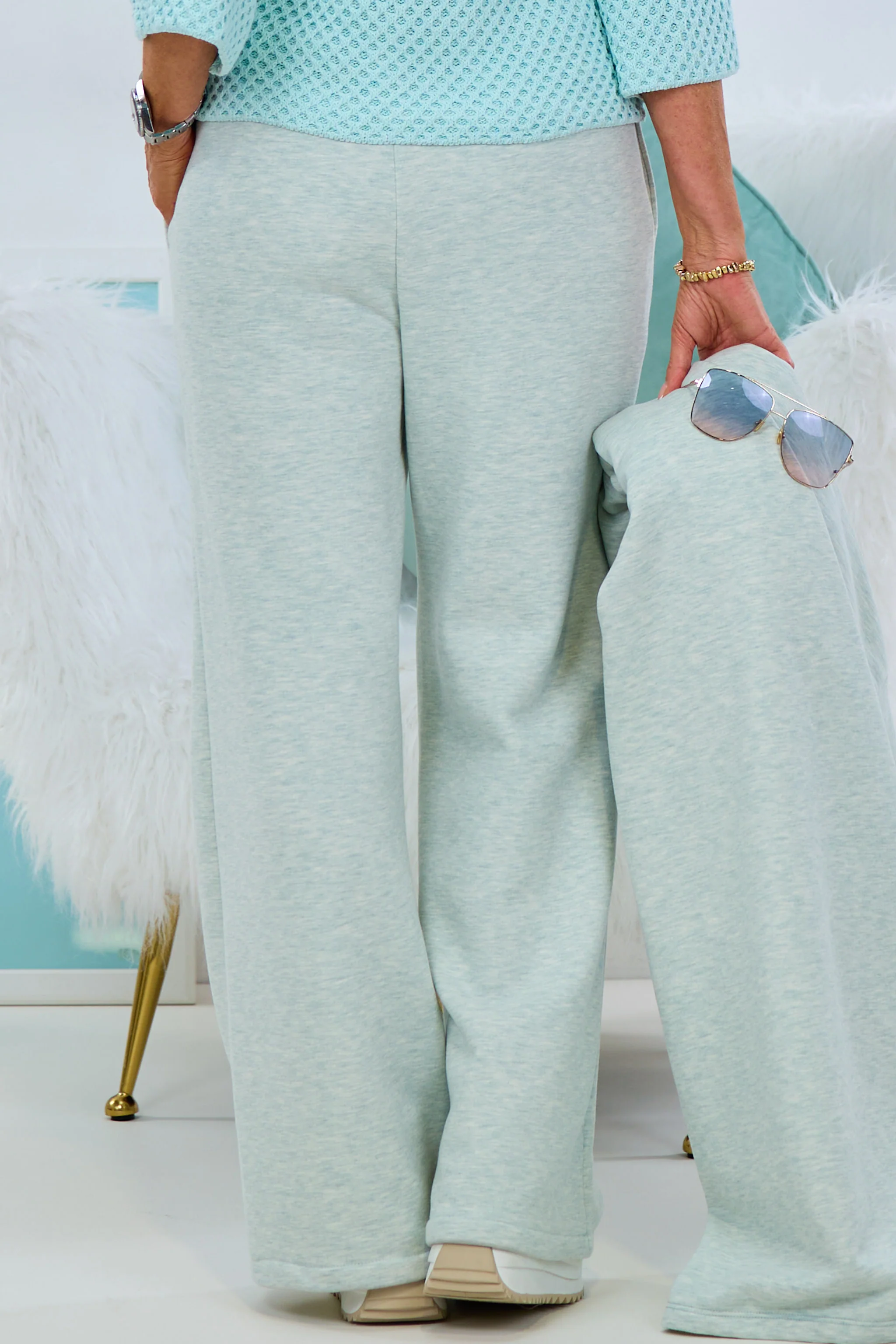 Lässige Freizeithose, mint-meliert