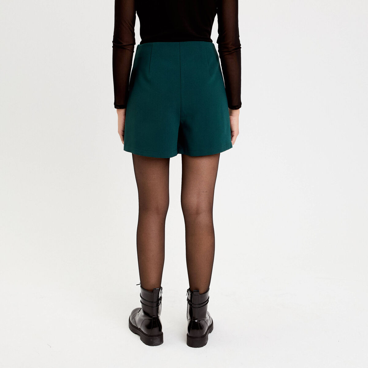 Jupe-short droite fentes vert foncé femme