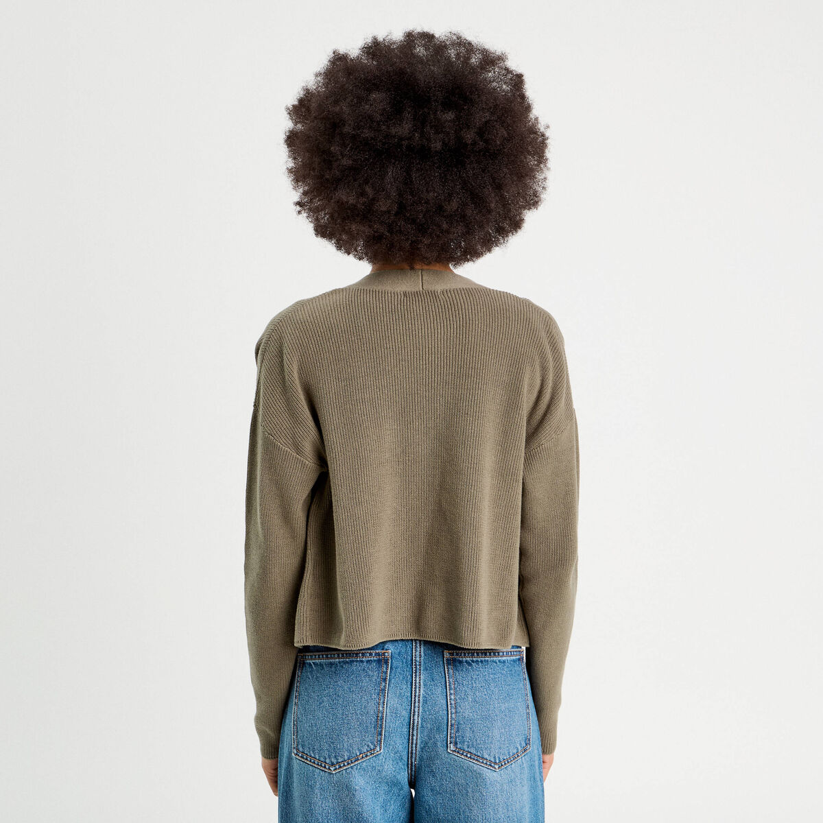 Gilet manches longues vert kaki femme