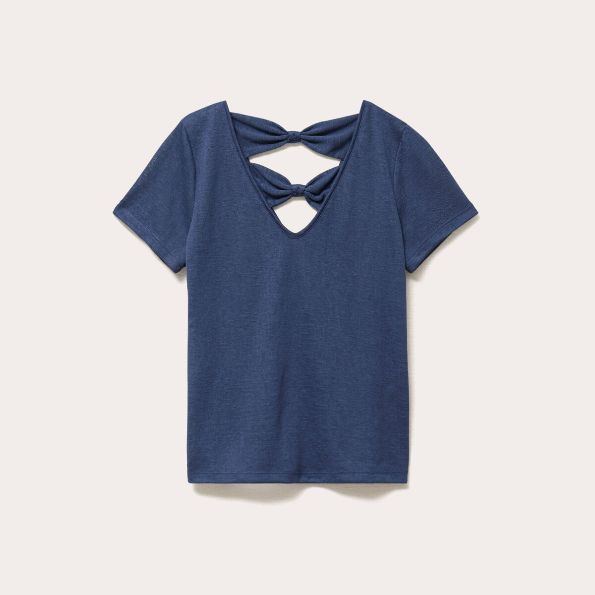 T-shirt noeuds dos bleu foncé femme