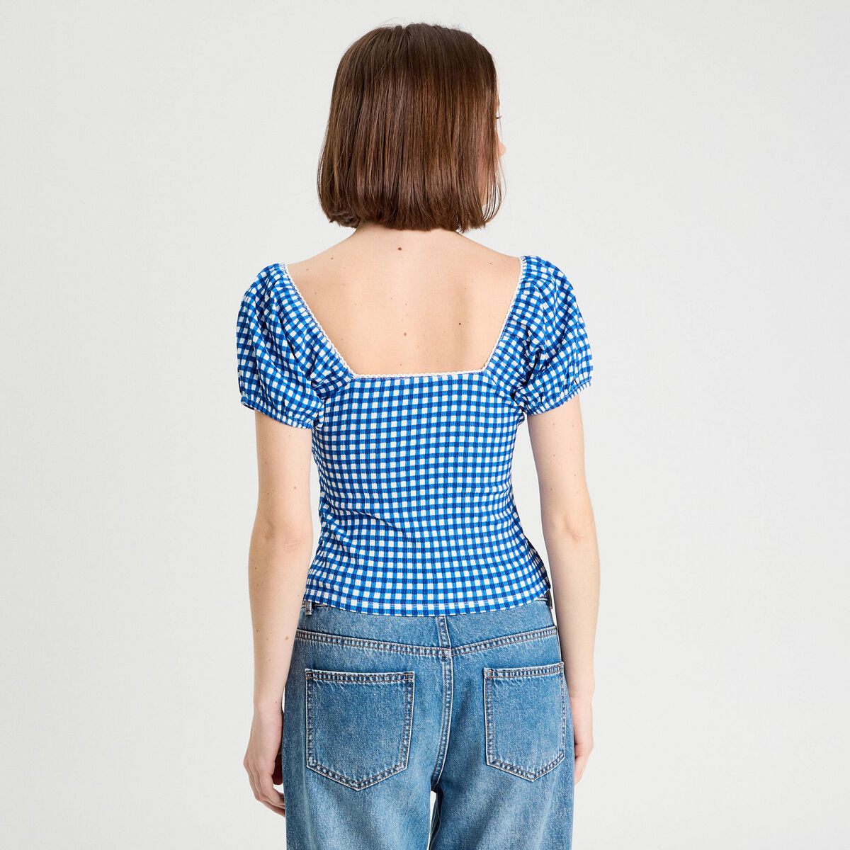 Blouse cropped bleu electrique femme
