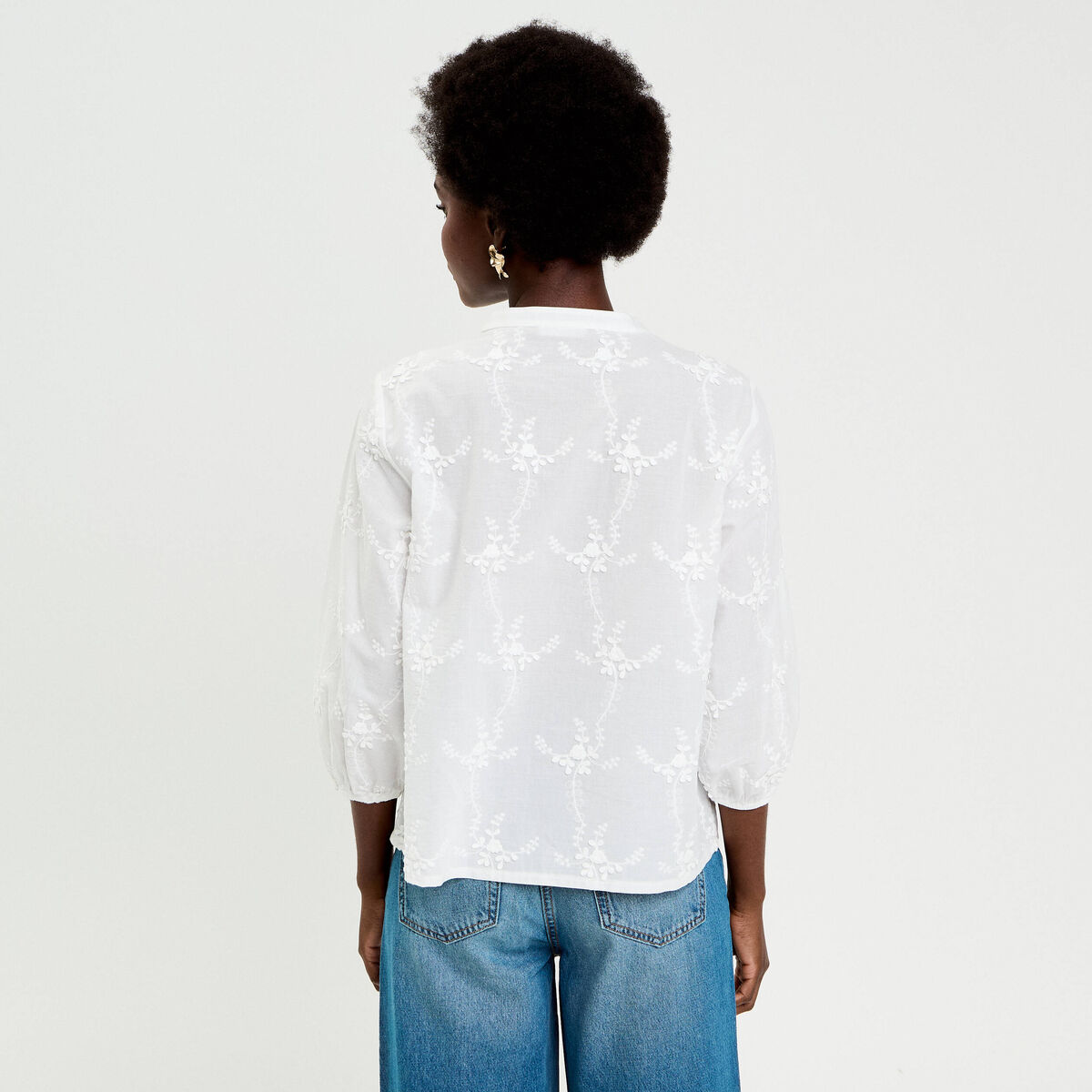 Blouse droite courte col mao manches 3/4 ecru femme