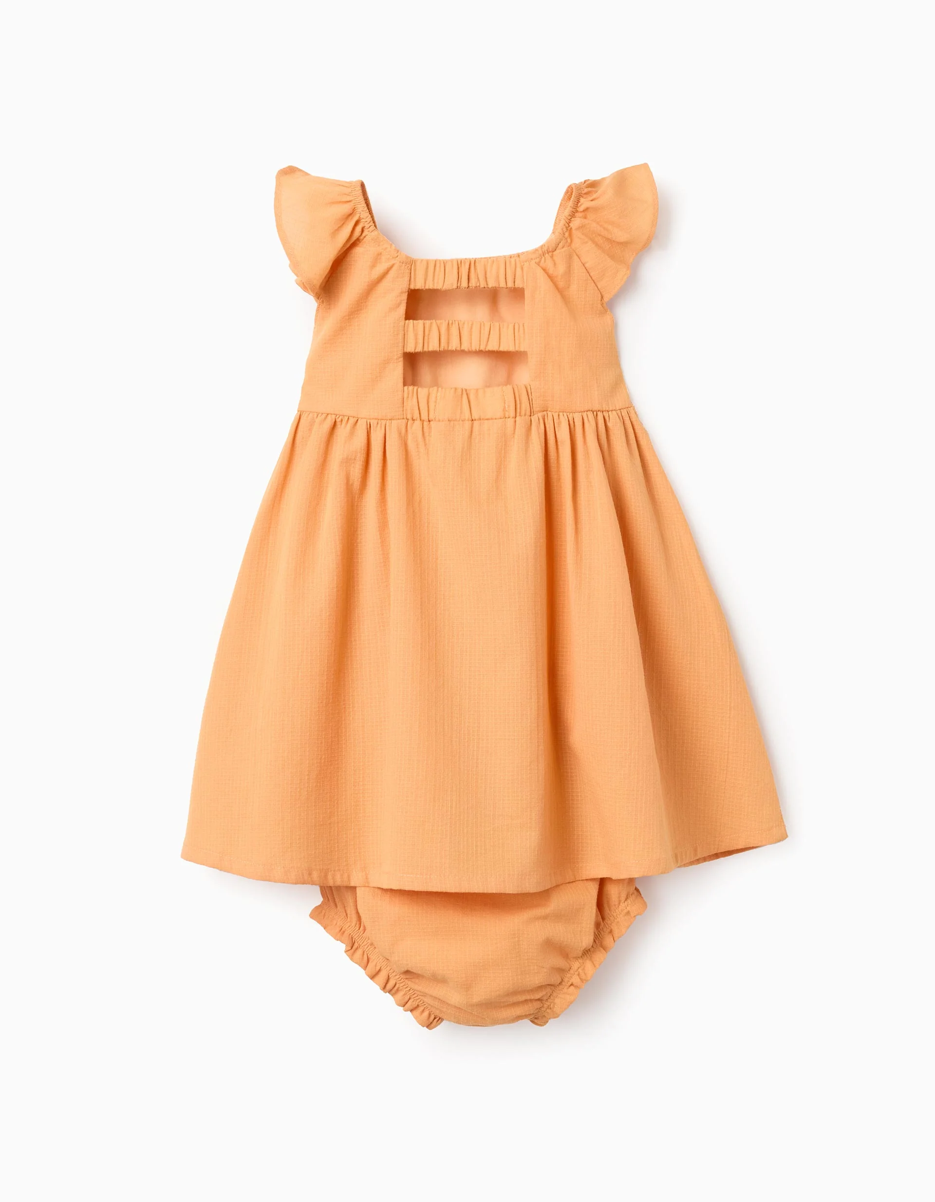 Cotton dress with ruffles and lining for baby girls, orange