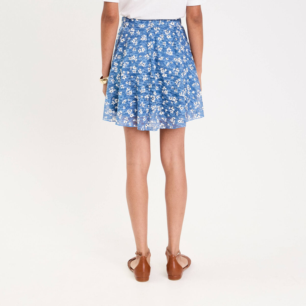 Jupe courte évasée en voile doublée bleu femme