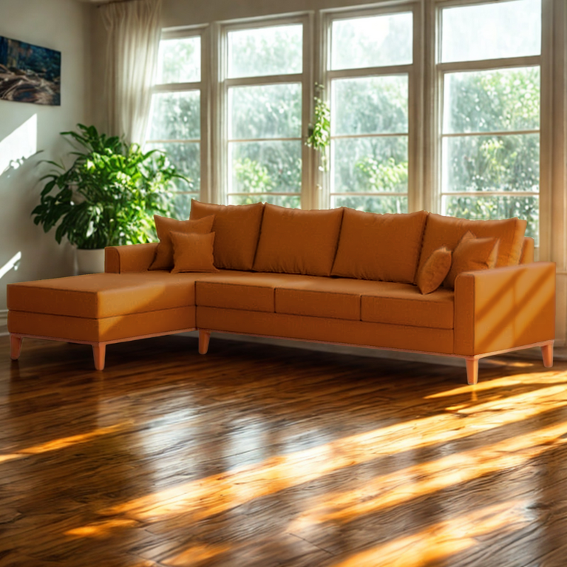 Sofá 4 Lugares Beny com Chaise Esquerdo Suede Terracota