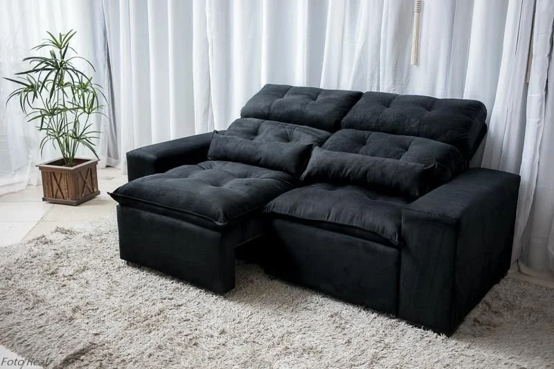 Sofá Retrátil e Reclinável 1,50m em Tecido Suede Preto