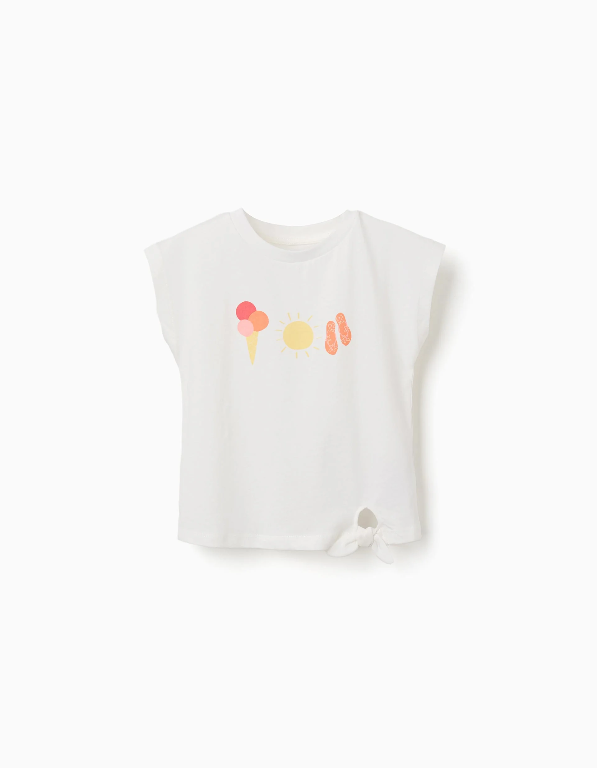 Cotton T-shirt with summer print for girls, white