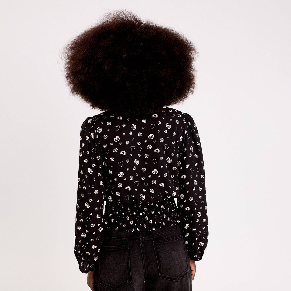 Blouse courte taille smockée noir femme