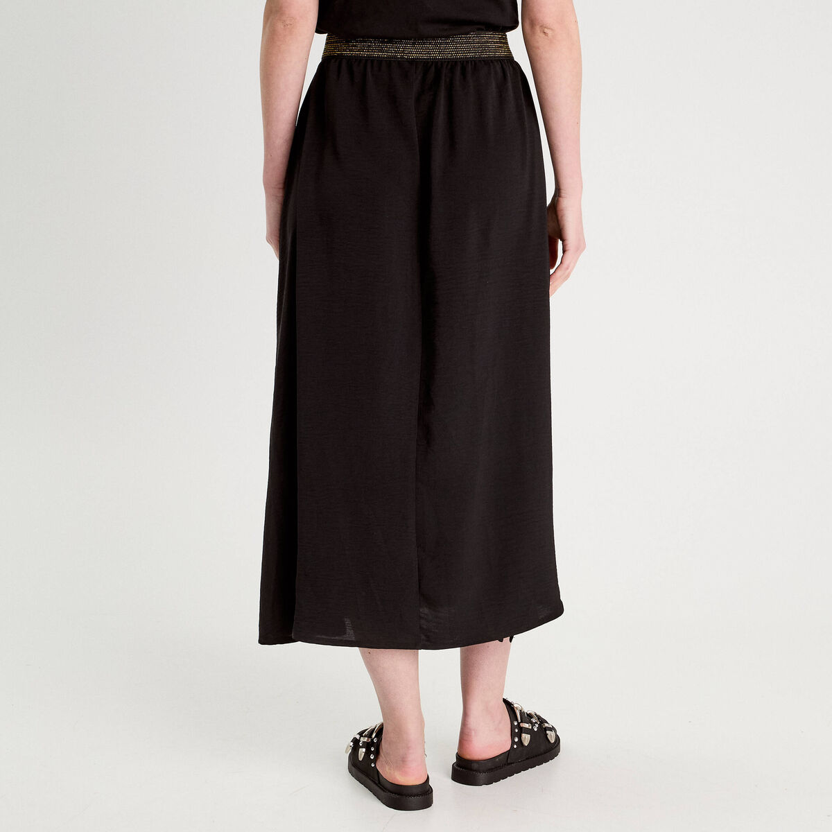 Jupe longue évasée fluide noir femme