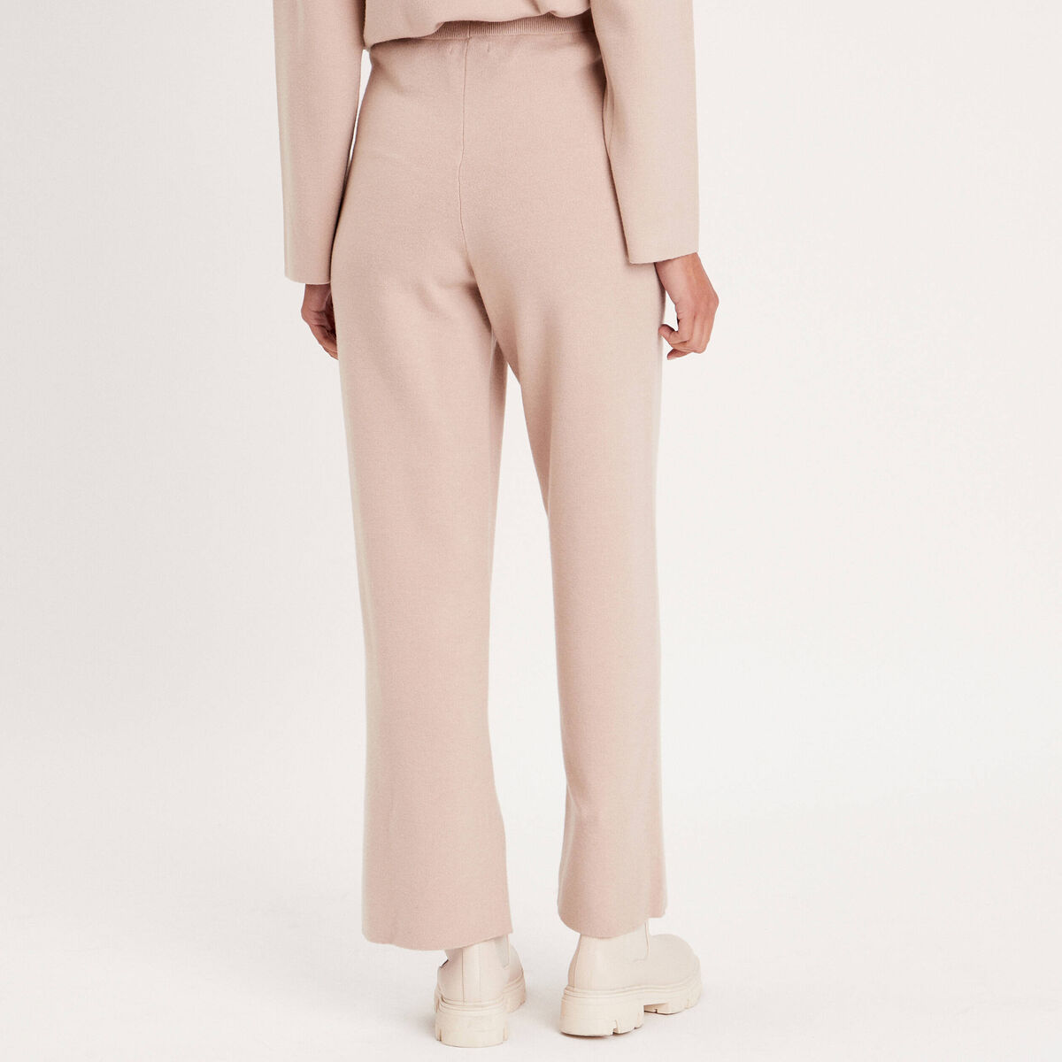 Pantalon tricot jambe large sable femme