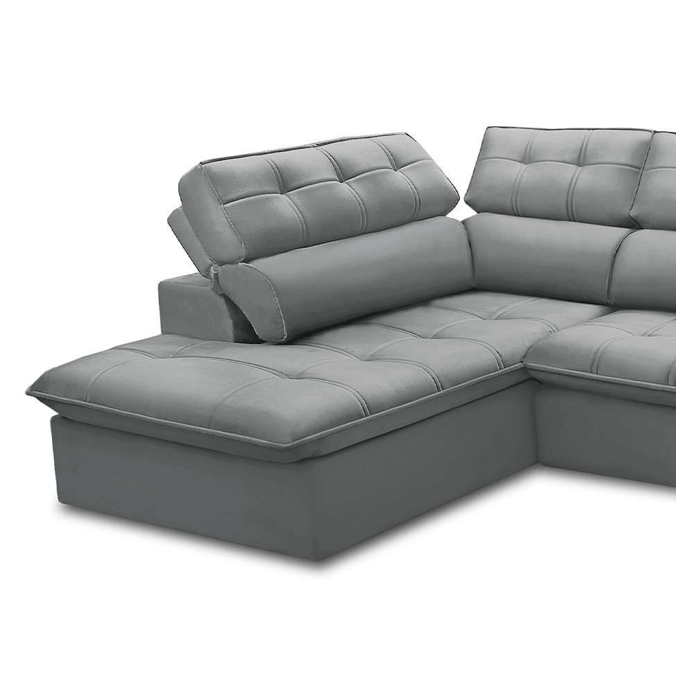 Sofá 5 Lugares Retrátil e Reclinável Arezzo com Chaise Esquerdo Veludo Prata em Promoção | Ofertas na Americanas